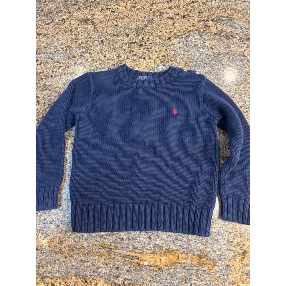 Polo Ralph Lauren Boys Navy Blue Cotton Knit‎ Crewneck Sweater Size 6 Pony Logo